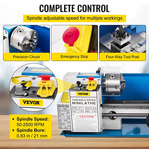 BestEquip Metal Lathe 7x14inch Precision Bench Top Mini Metal Lathe 550W Precision Metal Lathe Variable Speed 50-2500 RPM Nylon Gear with A Movable