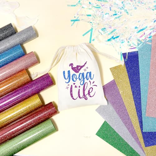 Tintnut Glitter HTV Heat Transfer Vinyl - 16 Sheets 12"X12" Colorful Glitter Heat Transfer Vinyl Shinny Glitter Iron On Vinyl for T-Shirts Glitter Tintnut