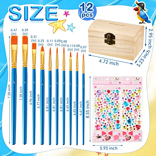 Unfinished Wood Treasure Chest Box Savings 4.72 x 3 x 3.23 Inch Treasure Chest Box Unpainted DIY with Paint Brushes and Craft Gems Self Adhesive Chapou