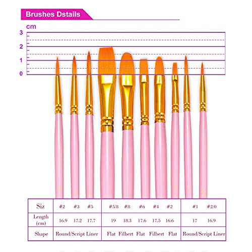 BOSOBO Paint Brushes Set, 2 Pack 20 Pcs Round Pointed Tip Nylon Hair Artist Acrylic Paint Brushes for Acrylic Oil Watercolor, Face Nail Art, BOSOBO