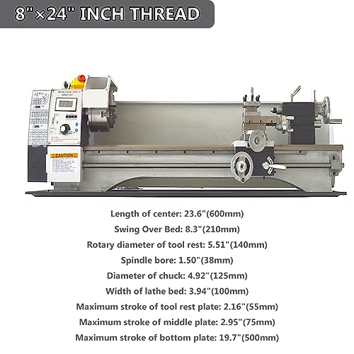 INTSUPERMAI Metal Lathe 8"X24" Mini Metal Lathe 1100W Benchtop Metal Lathe Inch Thread Wood Metal Lathe Variable Speed Lathe - WoodArtSupply