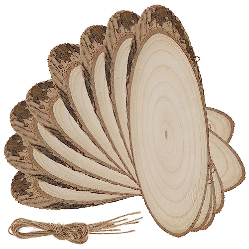 KEILEOHO 8 PCS Natural Wood Slices, Unfinished Wood Slices, Wooden Tree Slice with Rope, Wood Circles for Centerpieces and Wedding Decor, Length