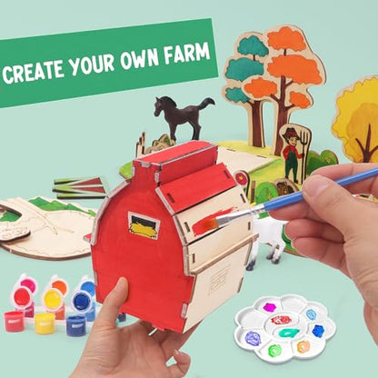 FUNCREVITY Wooden Arts and Crafts Kits for Kids Boys Girls Paint Your Own Farm Toys DIY Kids Activities Painting Kits Christmas Birthday Gift Ages 3 - WoodArtSupply