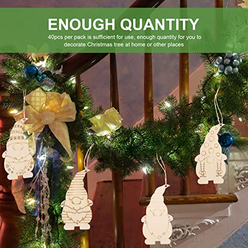 NOLITOY 40 Pieces Christmas Wooden Gnome Hanging Ornaments, Unfinished Wood Cutouts Slices Elf Pendents with Rope for Christmas Tree DIY Craft Making NOLITOY