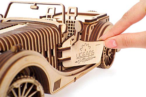 UGEARS VM-01 Roadster Vehicle – 3D Wooden car DYI – Fun Projects for Adults– 3D Mechanical Working Model Idea – Plywood Material with Transmission UGEARS