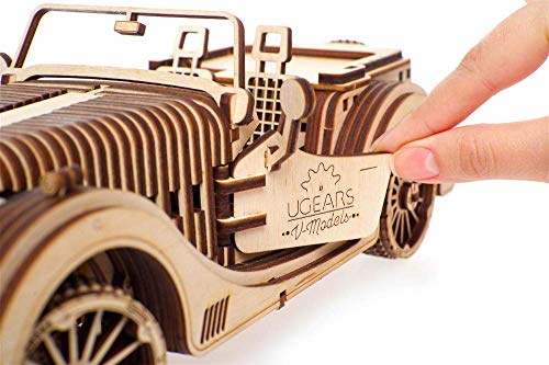 UGEARS VM-01 Roadster Vehicle – 3D Wooden car DYI – Fun Projects for Adults– 3D Mechanical Working Model Idea – Plywood Material with Transmission