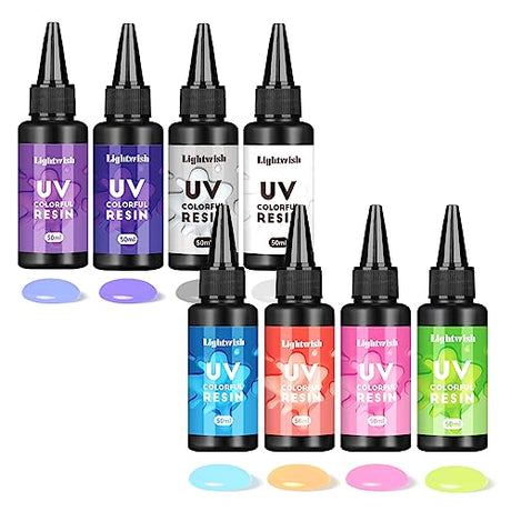 Colored UV Resin,8 Colors UV Resin Kit,Quick Ultraviolet Curing Epoxy Resin for Craft,Jewelry Making,DIY Making, (50g Each) LIGHTWISH