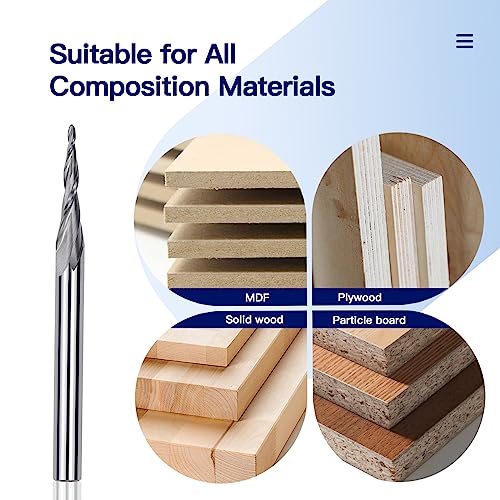 KEENTECH CNC Solid Carbide Spiral Router Bit 3 Flute, 2D & 3D Carving Ball Tip, Up-Cut-1/8" Shank, 1/8" Cutting Diameter, 1/16" Radius,1-1/2" Cutting KEENTECH