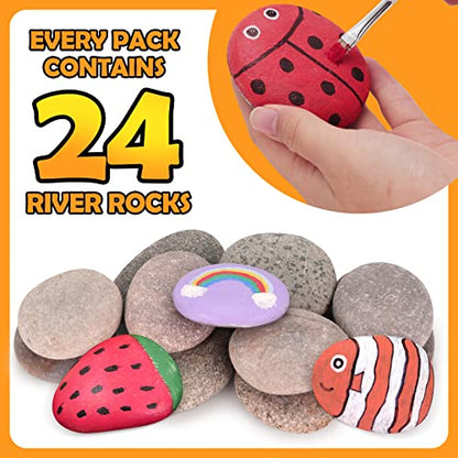 Lechloris 24pcs River Rocks for Painting- 2-4 in Extra Large Hand Picked Rock-Thick-Flat-Smooth Painting Rocks- Perfect for DIY, Kids Crafts,