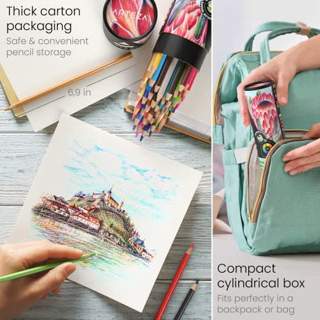 ARTEZA Colored Pencils for Adult Coloring, 48 Colors, Soft Drawing Pencils, Highly-Pigmented, Wax-Based Core, Professional Art Supplies for Artists, ARTEZA