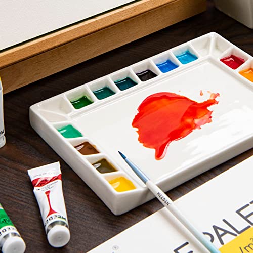 MEEDEN 18-Well Porcelain Artist Paint Palette, Mixing Art Ceramic Watercolor Paint Palette for Watercolor Gouache Acrylic Oil Painting, Rectangle 8 - WoodArtSupply