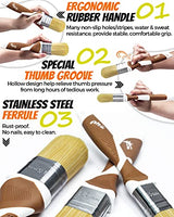 Pinstone 3 Pack Paint Brush Combo (PBC), 1", 1.5" and 2", Premium Synthetic Bristles, Soft Grip Handles, Expert Level Paint Brushes PinStone