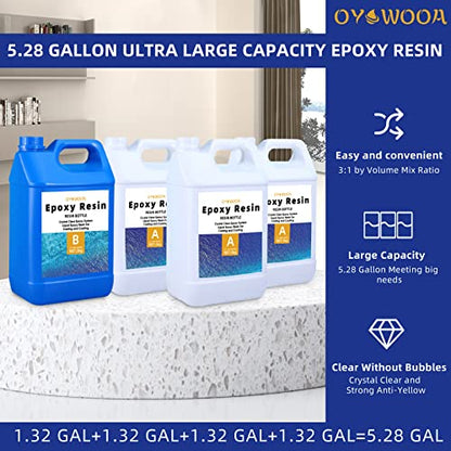 OYOOWOOA Deep Pour Epoxy Resin 5 Gallons Kit 3:1 Liquid Resina Epoxica Transparente Crystal Clear Casting Resin for Garage Floor River Tables Live