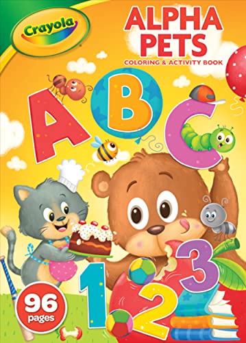 Crayola Alpha Pets Coloring Pages and Stickers, Number & Alphabet Coloring Book, Gift for Kids, 96 Pages Crayola