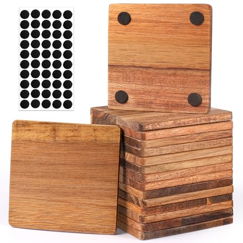 16 Pieces Unfinished Wood Coasters, 4 Inch Square Acacia Wooden Coasters for Crafts with Non-Slip Silicon Dots for DIY Stained Painting Wood - WoodArtSupply