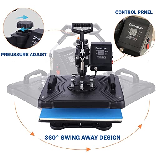 WOOKRAYS Heat Press 8 in 1 Combo Heat Transfer Machine 12x15" Tshirt Printing Machine 360° Swing Away Digital Sublimation Kit Multifunctional Heat - WoodArtSupply