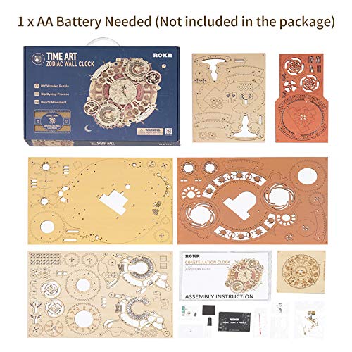 ROKR 3D Wooden Puzzles for Adults Mechanical Clock Kits-Zodiac Clock, DIY Clock Model Building Kits Brain Teaser Puzzles, DIY Crafts/Hobbies/Gifts