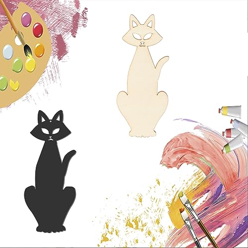 Unfinished Halloween Cat Wood Cat Shaped DIY Wood Halloween Blank Wood with Twines Art Unfinished Ornaments for Halloween Christmas Wedding Birthday Zontween