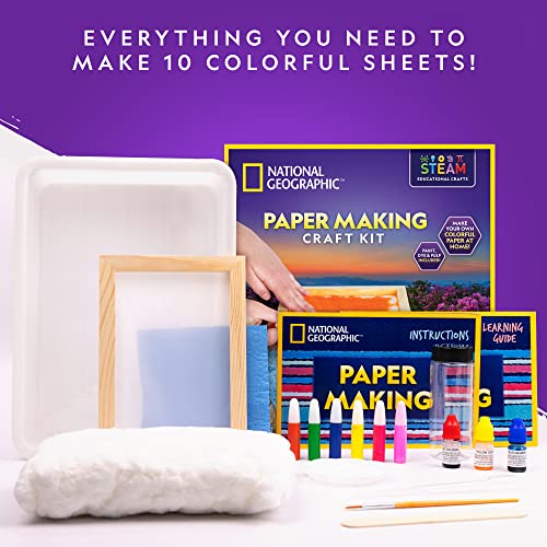 NATIONAL GEOGRAPHIC Kids Paper Making Kit - Make & Decorate 10 Sheets of Craft Paper, Includes Wooden Silk Screen Mold, Paints & More, Fun Art Kit - WoodArtSupply