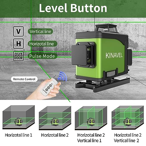 KINAVEL Laser Level 4x360 Self Leveling 16 Lines Green Beam 4D Cross Professional Line Laser Tool Pulse Mode for Construction Tiling Picture Hanging - WoodArtSupply