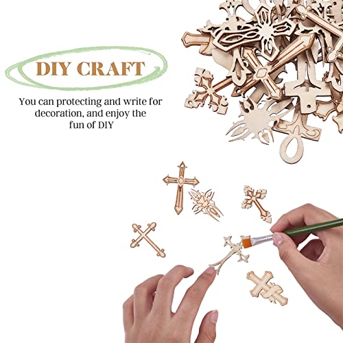 KitBeads 50pcs Random Wooden Cross Cutouts Christ Jesus Crucifix Laser Cut Wood Embellishment Hollow Unfinished Wood Cutouts for Arts Crafts DIY - WoodArtSupply