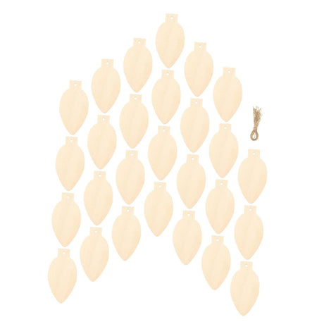 Artibetter 50pcs Christmas Wooden Cutout Unfinished Light Bulb Wooden Slices DIY Wooden Slice with Rope Wooden Christmas Ornaments Decor Kindergarten ARTIBETTER