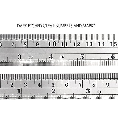 ZZTX Heavy Duty 100% Stainless Steel Ruler Set 12 Inch (30 CM) + 6 Inch (15 CM) Metal Rulers Kit - Perfect Straight Edge for Easy Measurements - WoodArtSupply