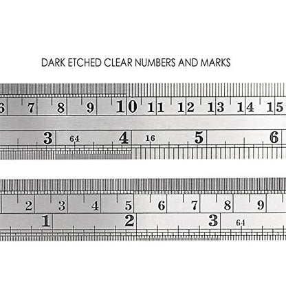 ZZTX Heavy Duty 100% Stainless Steel Ruler Set 12 Inch (30 CM) + 6 Inch (15 CM) Metal Rulers Kit - Perfect Straight Edge for Easy Measurements - WoodArtSupply