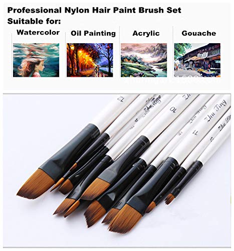 Angular Paint Brushes Nylon Hair Angled Watercolor Pait Brush Set for Acrylics Watercolors Gouache Inks Oil and Tempera(12pcs Pearl White Angled - WoodArtSupply