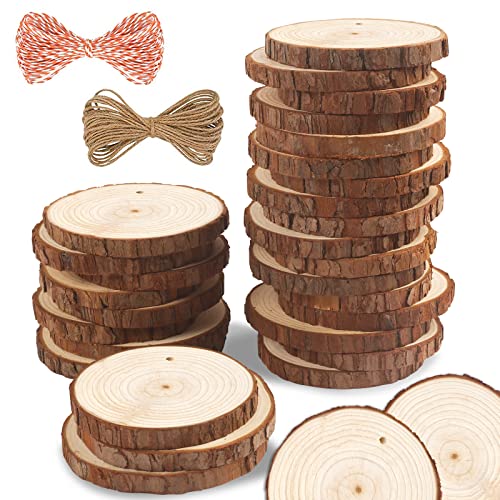 5ARTH Natural Wood Slices - 30 Pcs 2.0-2.4 inches Craft Unfinished Wood kit Predrilled with Hole Wooden Circles for Arts Wood Slices Christmas - WoodArtSupply