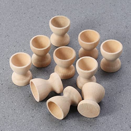 Kisangel 10pcs Unfinished Wood Easter Egg Stand Wooden Egg Cup Holders Easter Egg Holders for Diy Easter Decoration(Wooden Egg Tray) - WoodArtSupply