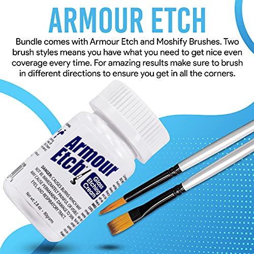 Armour Etch Glass Etching Cream - Starter 2.8oz Size - Bundled with Moshify Application Brushes Moshify