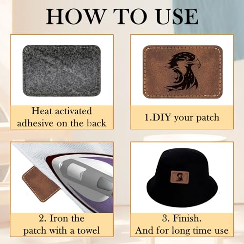 50 Pack Blank Leatherette Hat Patch with Adhesive, Rectangle Laserable Leatherette Patch, Faux Leather Patches for Hats Custom Fabric Repair Sew GrliTra