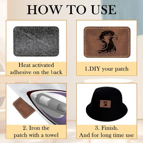 50 Pack Blank Leatherette Hat Patch with Adhesive, Rectangle Laserable Leatherette Patch, Faux Leather Patches for Hats Custom Fabric Repair Sew GrliTra