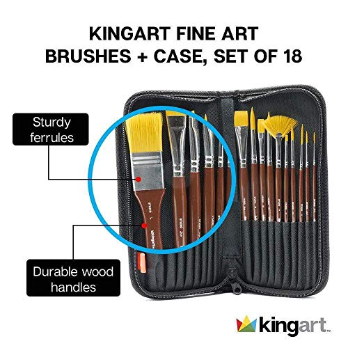 KINGART Fine Art Brush Set + Case - Set Of 18 - WoodArtSupply