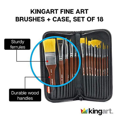 KINGART Fine Art Brush Set + Case - Set Of 18 - WoodArtSupply