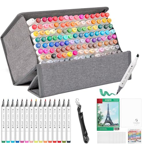 SANJOKI Art Markers 119 Colors and Colorless blender Alcohol Brush Double Tips Marking Pen For Artist and Students SANJOKI