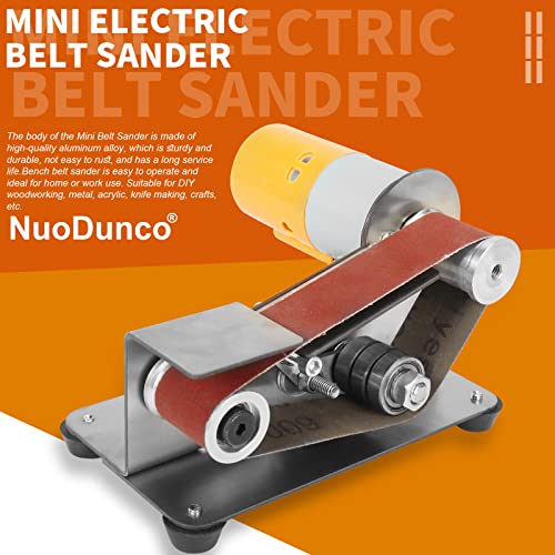NunDunco Mini Belt Sander - 15 Degree Knife Sharpener Electric Bench Grinder Sanding Machine, 7 Adjustable Speed Table Top Polisher for DIY NuoDunco