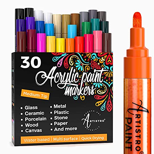  ARTISTRO 30 Acrylic Paint Markers Medium Tip and 30