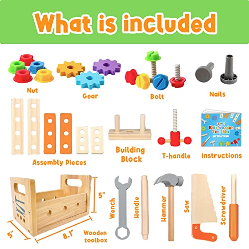 GraceDuck Kids Tool Bench Wooden Set Toys - Montessori Toys for 2 3 4 5 Year Old Workbench Boy Girl Construction Toys for 2 Year Old Boy Educational GraceDuck