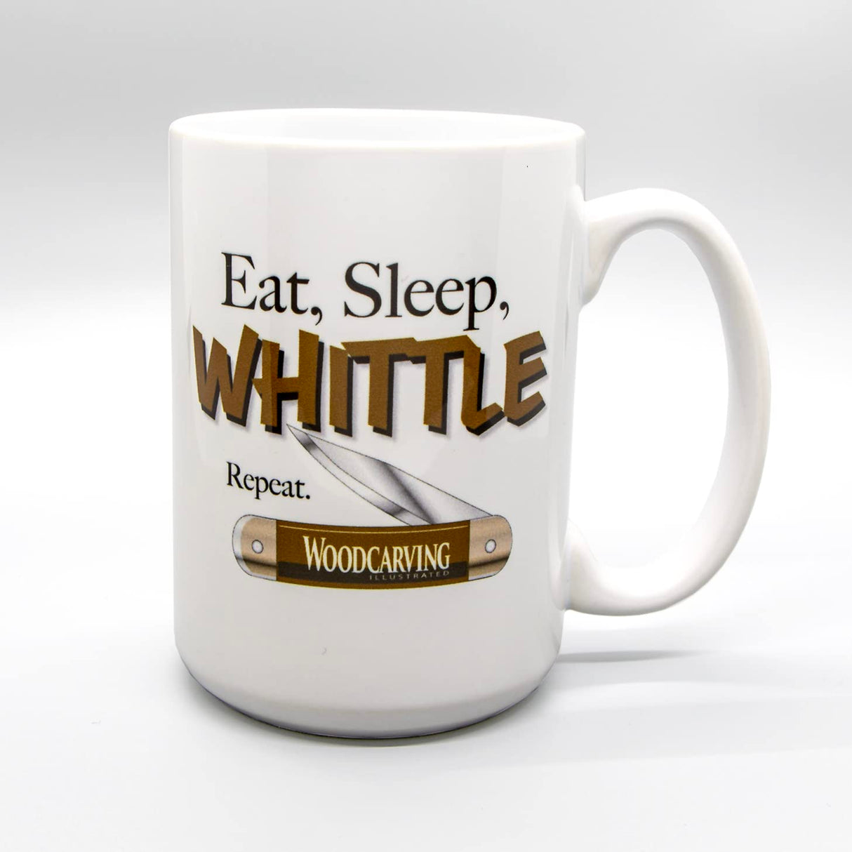 Fox Chapel Publishing Eat Sleep Whittle Repeat Mug - 15 oz White Ceramic Coffee Cup Gift for Wood Whittlers Fox Chapel Publishing