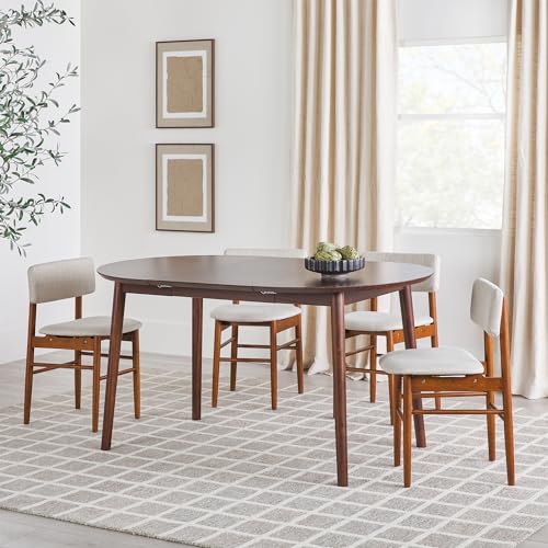 Walker Edison Mid Century Solid Wood Oval Extension Dining Table with Hairpin Legs and Removable Leaf, 60 Inch, Walnut - WoodArtSupply