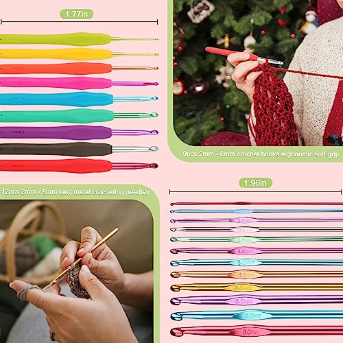 Katech Crochet Hooks Set with Crochet Case, 73-Piece Crochet Hooks Kit Knitting Accessories Ergonomic Aluminum Alloy Crochet Hook Colorful Crochet Katech