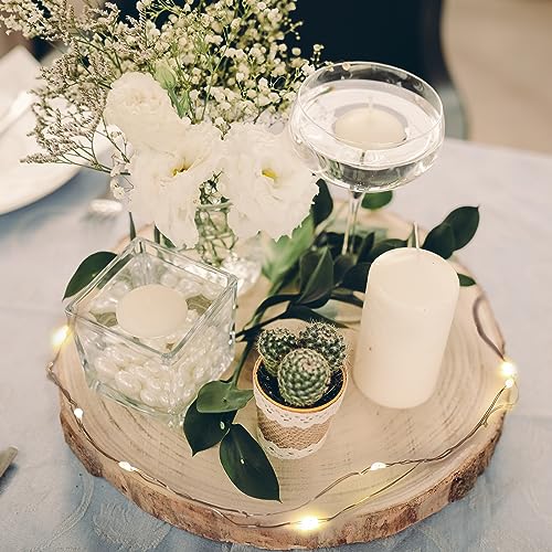 Pllieay 8 Piece 8-9 Inch Wood Slices Large Unfinished Wood Slices for Centerpieces, with 8 String Lights for Weddings, Table Centerpieces Decoration