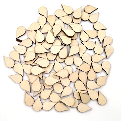 Artibetter 200PCS Drop Wooden Slices Unfinished Wood Pieces DIY Wood Embellishments Ornaments-15x10mm ARTIBETTER