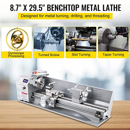 VEVOR Metal Lathe 8.7 x 29.5 Inch/220 x 750MM Mini Metal Lathe 1.1KW Infinitely Variable Speed Mini Lathe Machine LED Screen for Counter Face Turning - WoodArtSupply