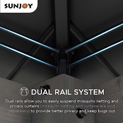 Sunjoy 10 x 12 ft. Wood Gazebo, Outdoor Patio Steel Hardtop Gazebo, Cedar Framed Wooden Gazebo with 2-Tier Metal Roof, Suitable for Patios, Lawn and