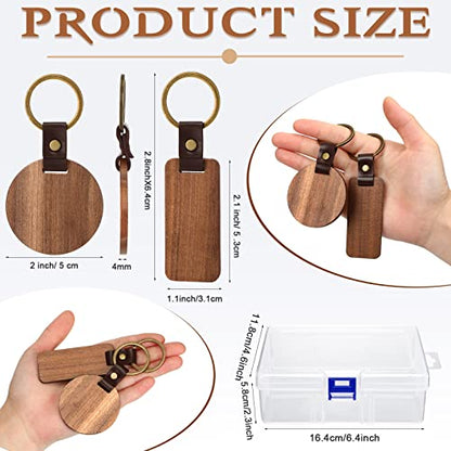 20 Pcs Blank Wooden Keychains Leather Keychains for Engraving Blanks Keychain with Container for DIY Employee Gifts Craft
