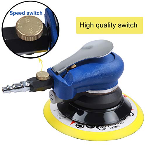 YELWAY 6" Air Palm Random Orbital Sander, Dual Action Pneumatic Polisher Speed Adjustable Grinding Sanding w/Pad - WoodArtSupply