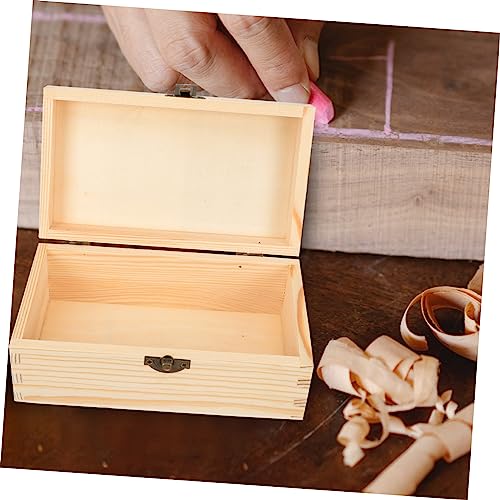 VILLCASE 2pcs Small Treasure Chest Unfinished Wood Crafts Unpainted Wooden Boxes Unfinished Wooden Craft Boxes Blank Wooden Boxes Portable Jewelry VILLCASE